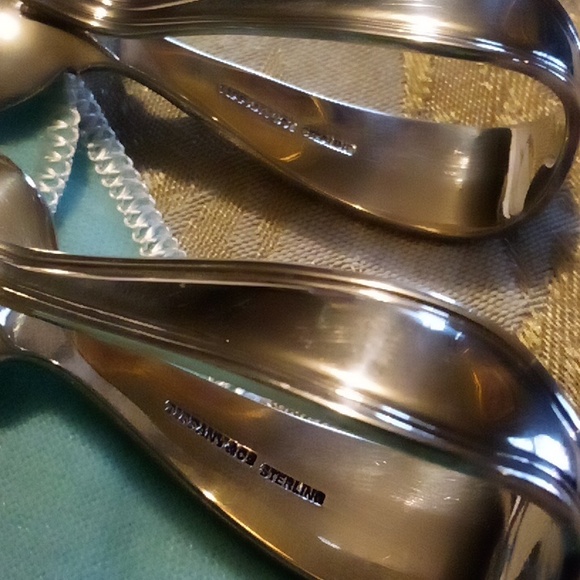 Tiffany Sterling baby spoon & Fork Mother Goose vtg with flannel pouch & bag - Picture 6 of 8